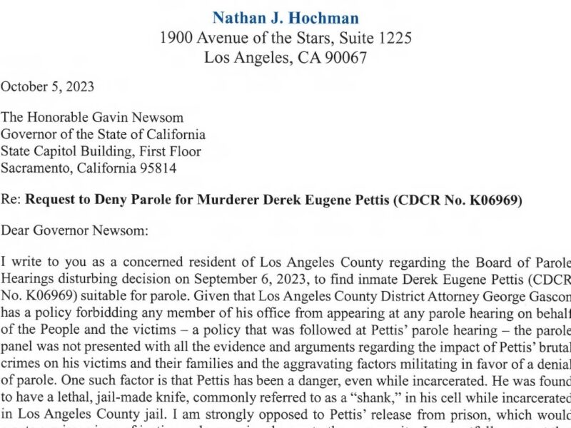 Hochman letter to Newsom snippet